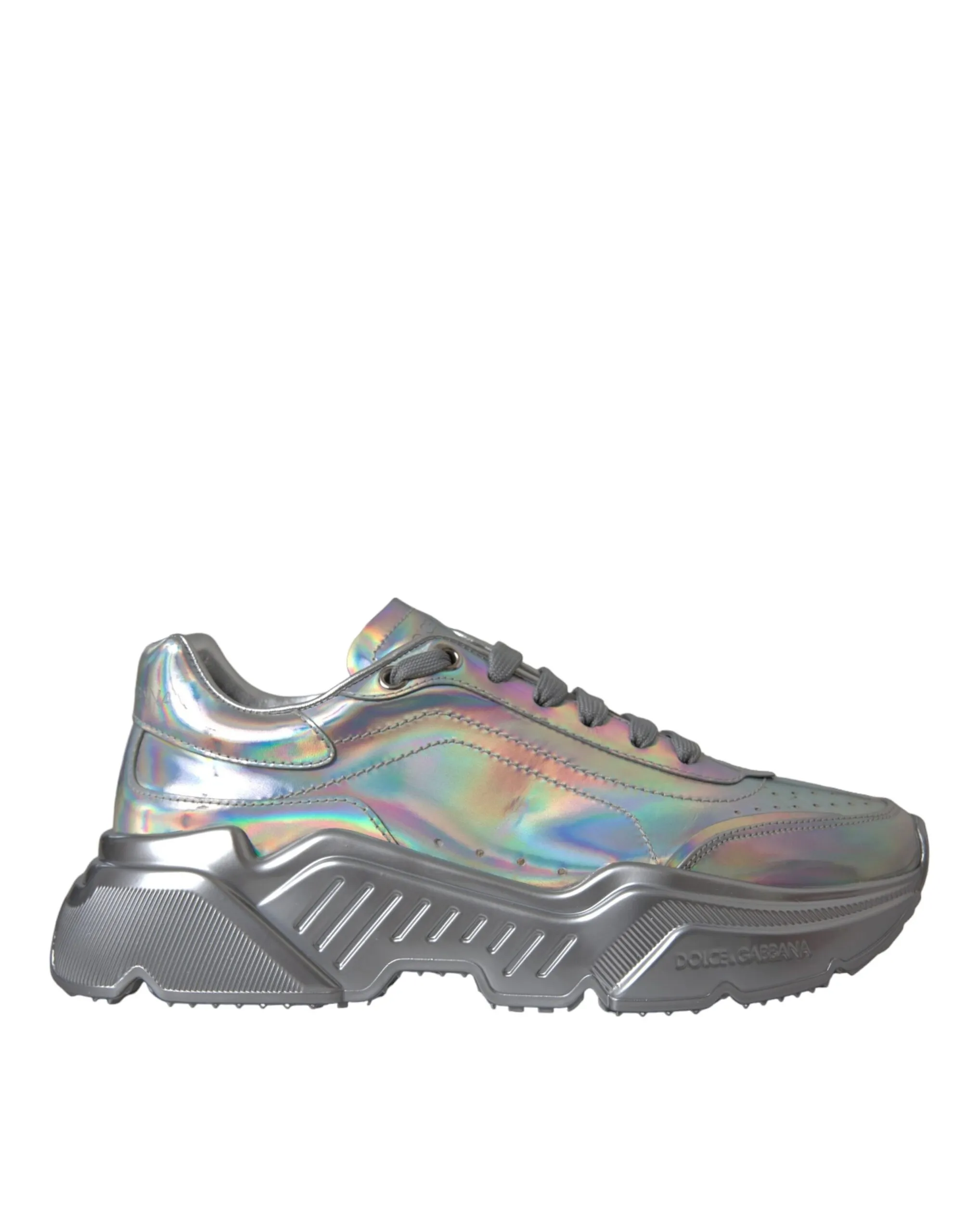 Dolce & Gabbana Women's Silver Iridescent DAYMASTER Leather Sneakers Shoes