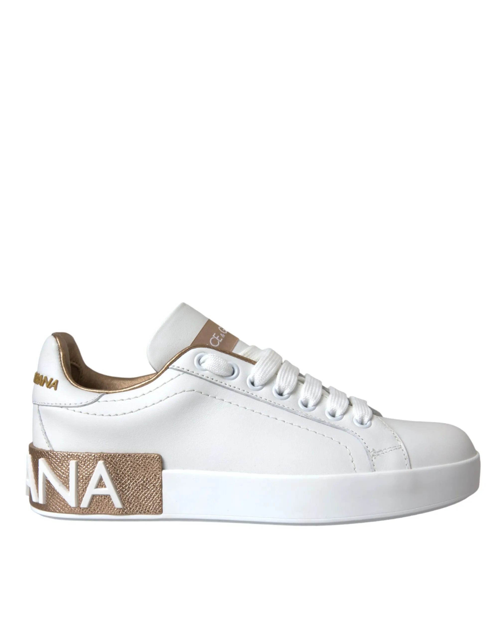 Dolce & Gabbana Women's White Portofino Leather Logo Sneaker Shoes
