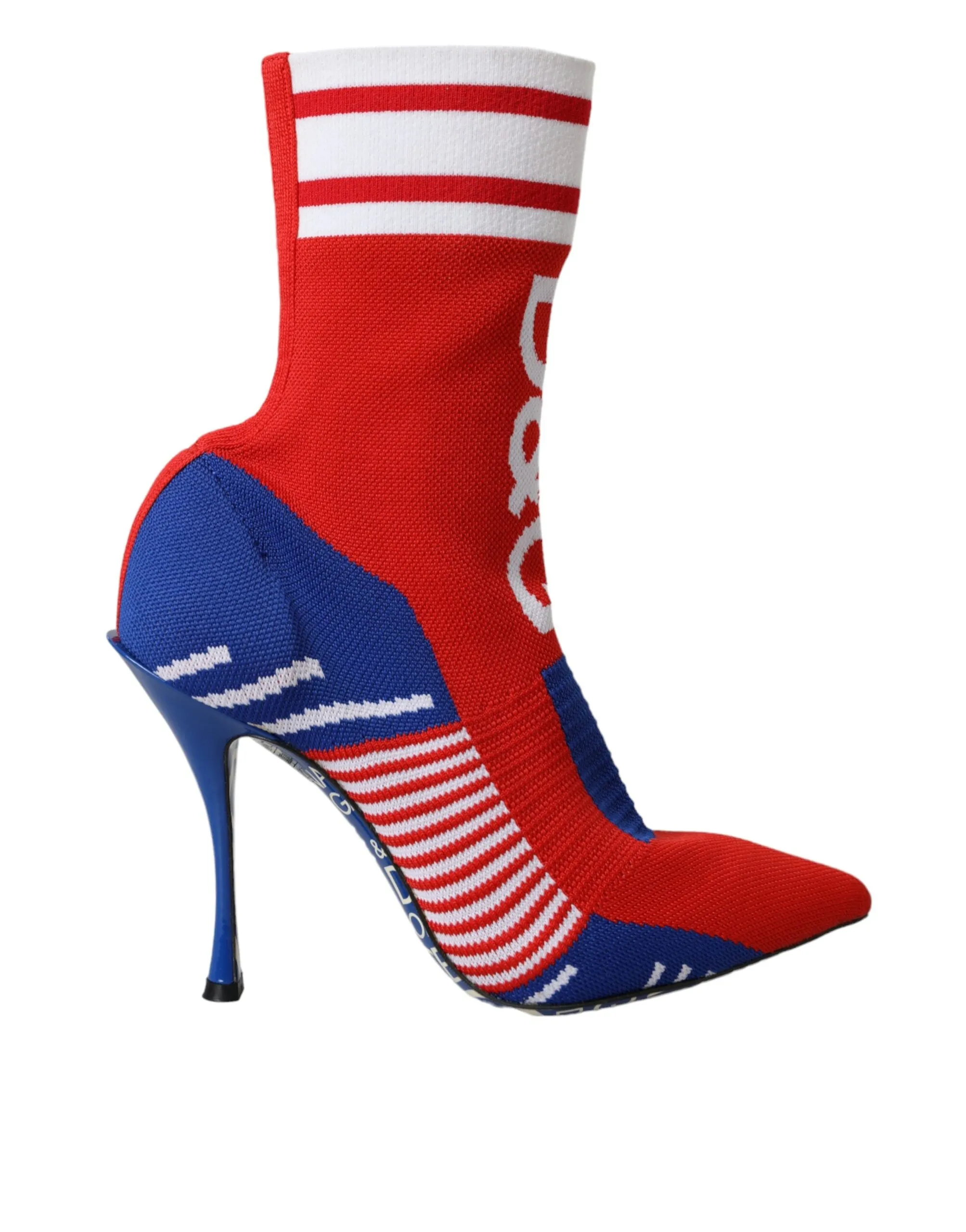 Dolce & Gabbana Women's Red Blue Stretch Sock Style Short Boots Logo Shoes