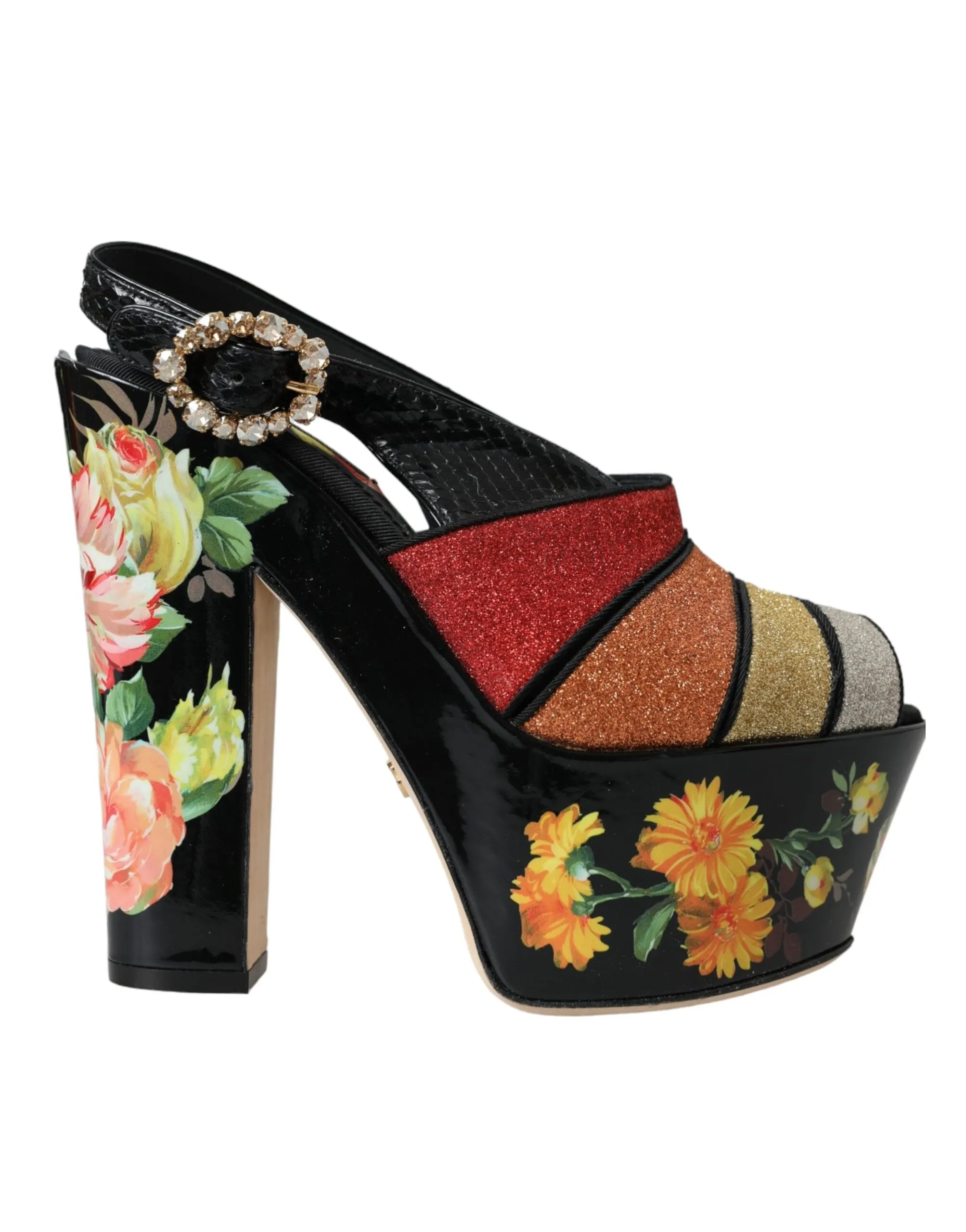 Dolce & Gabbana Women's Multicolor Floral Crystal Platform Sandals Shoes