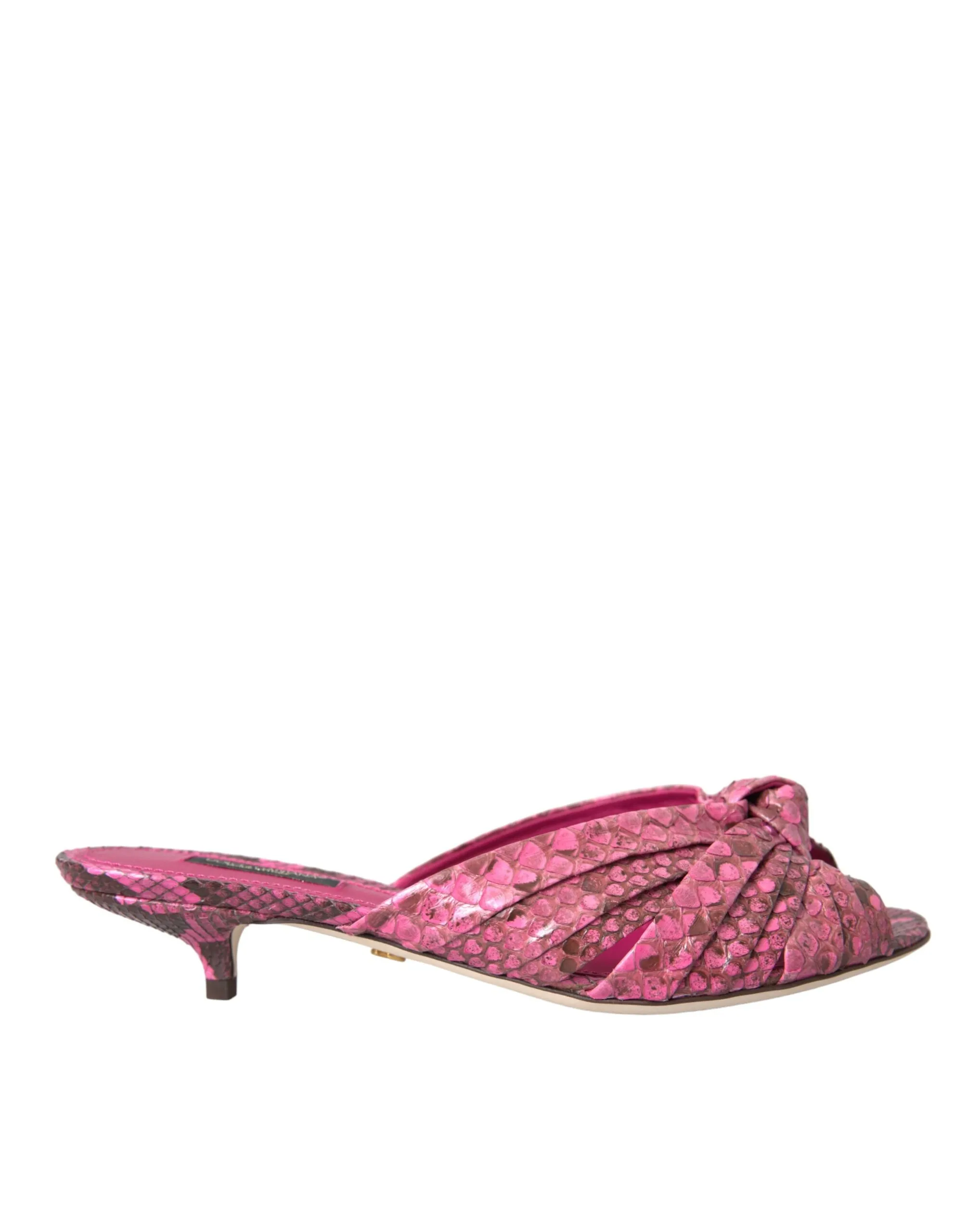 Dolce & Gabbana Women's Pink Exotic Leather Kitten Heels Slides Shoes