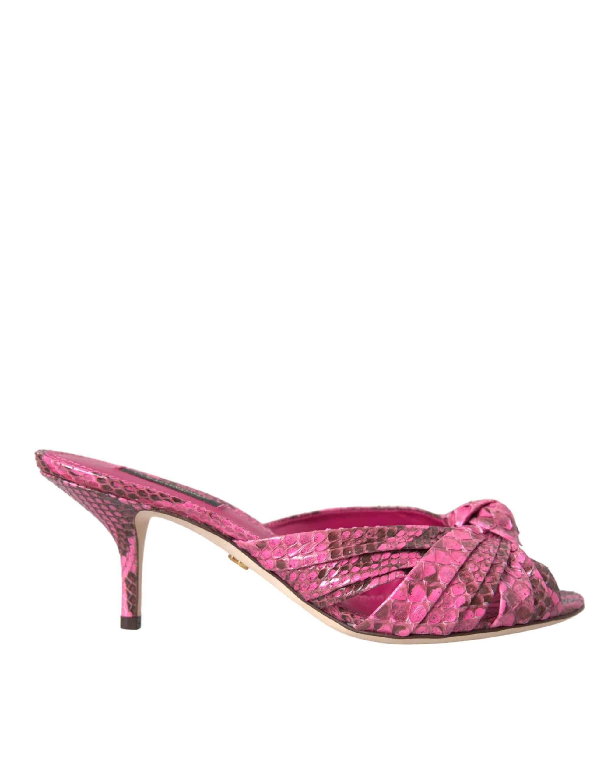 Dolce & Gabbana Women's Pink Exotic Leather Kitten Heels Slides Shoes