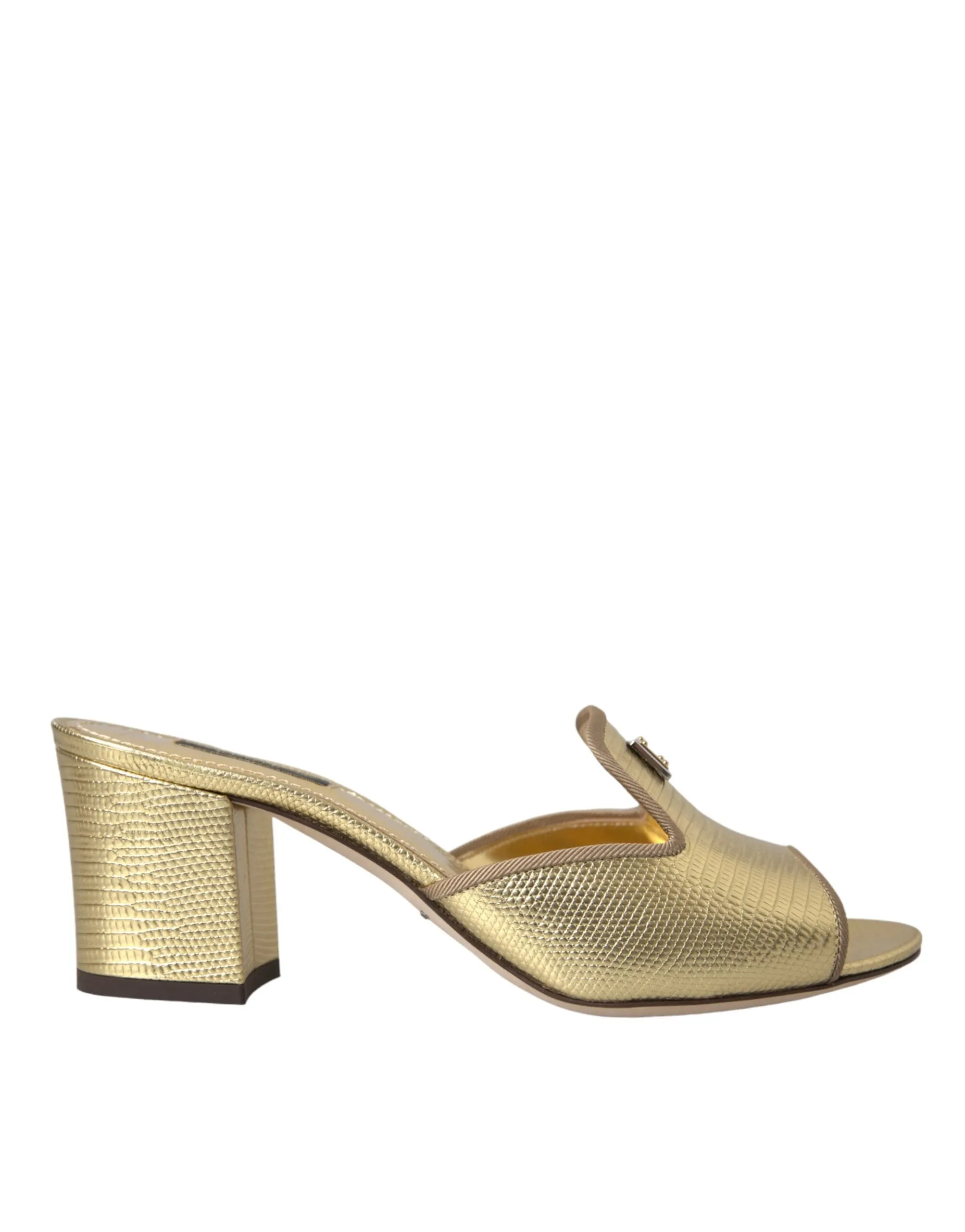 Dolce & Gabbana Women's Gold Leather Slides Heels Sandals Shoes