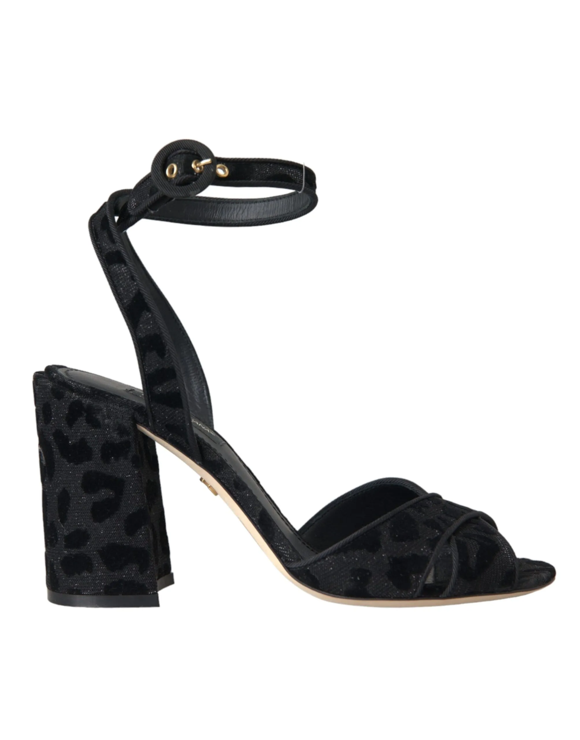 Dolce & Gabbana Women's Black Leopard Suede Heels Sandals Shoes