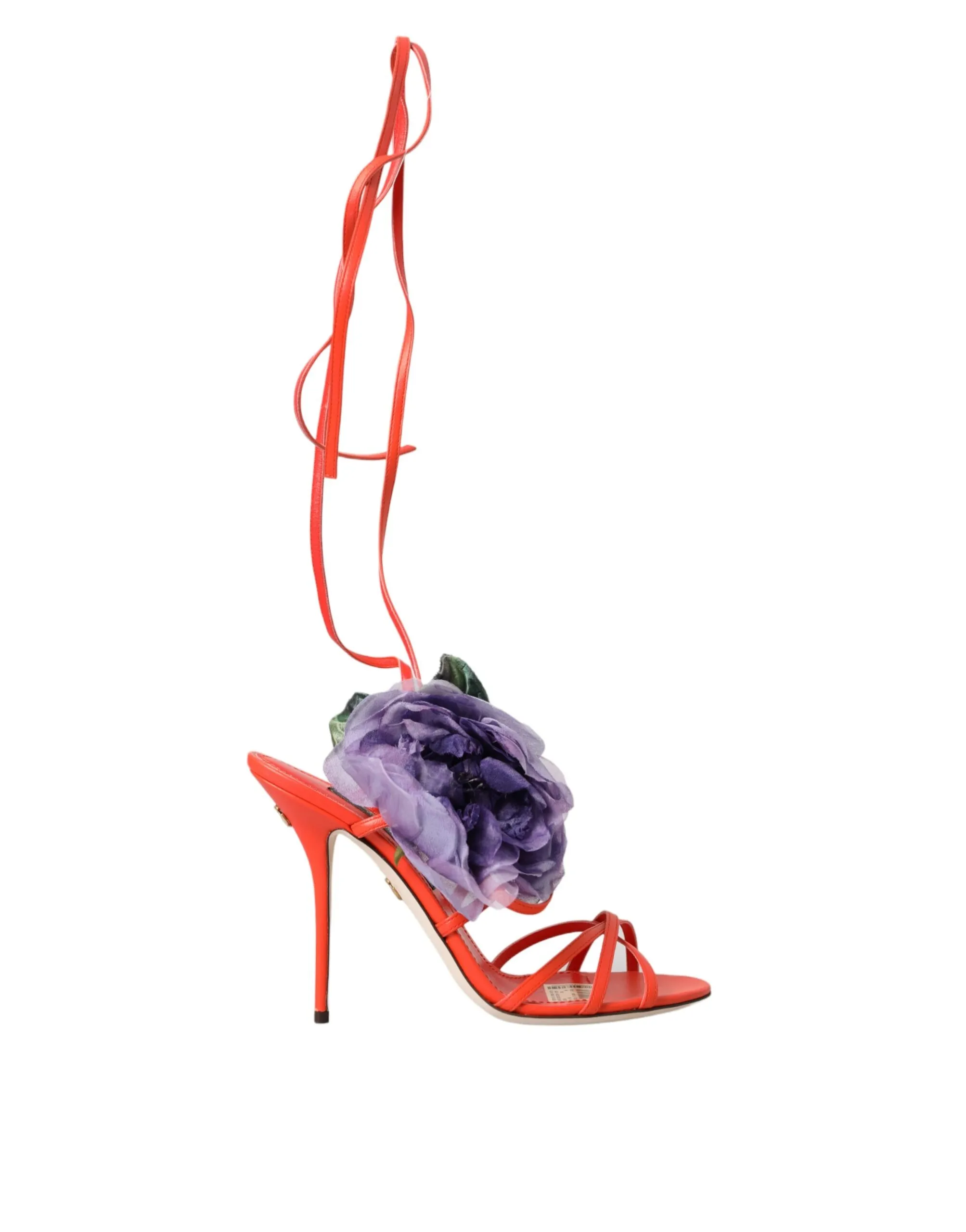 Dolce & Gabbana Women's Red Leather Floral Ankle Strap Heels Sandals Shoes