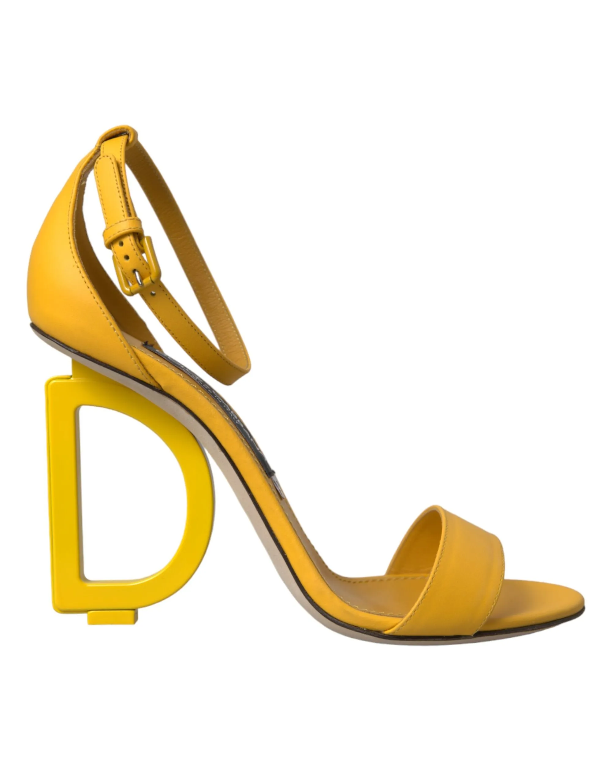 Dolce & Gabbana Women's Yellow Leather DG Heels Sandals Shoes