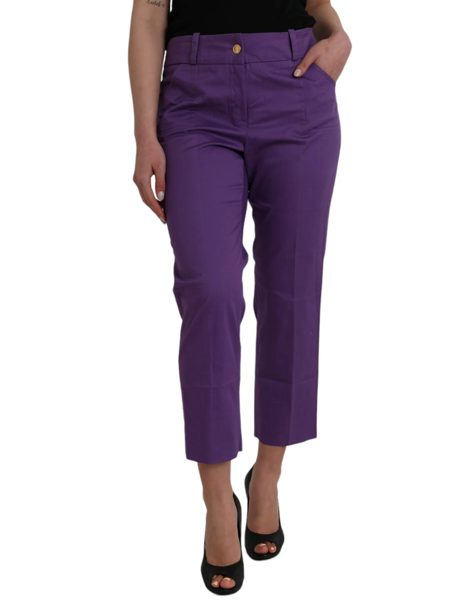 BENCIVENGA Women's Purple Cotton MidWaist Straight Cropped Pants