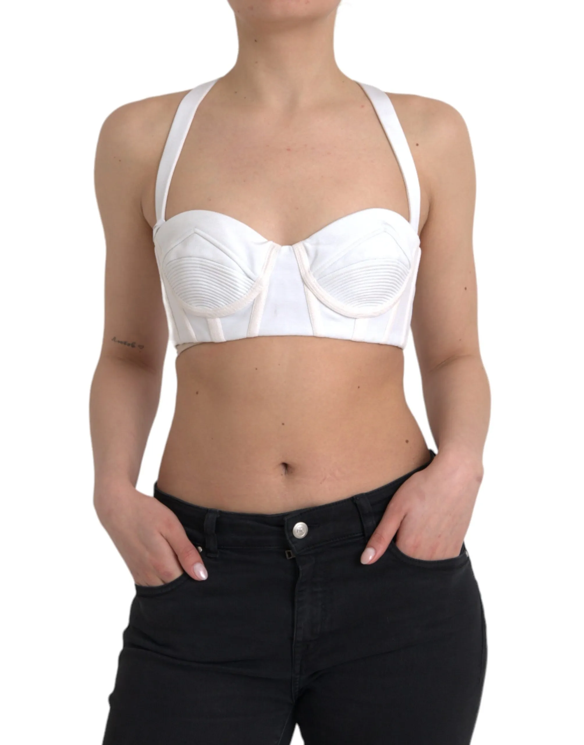 Versace Women's White Viscose Bustier Sleeveless Cropped Top