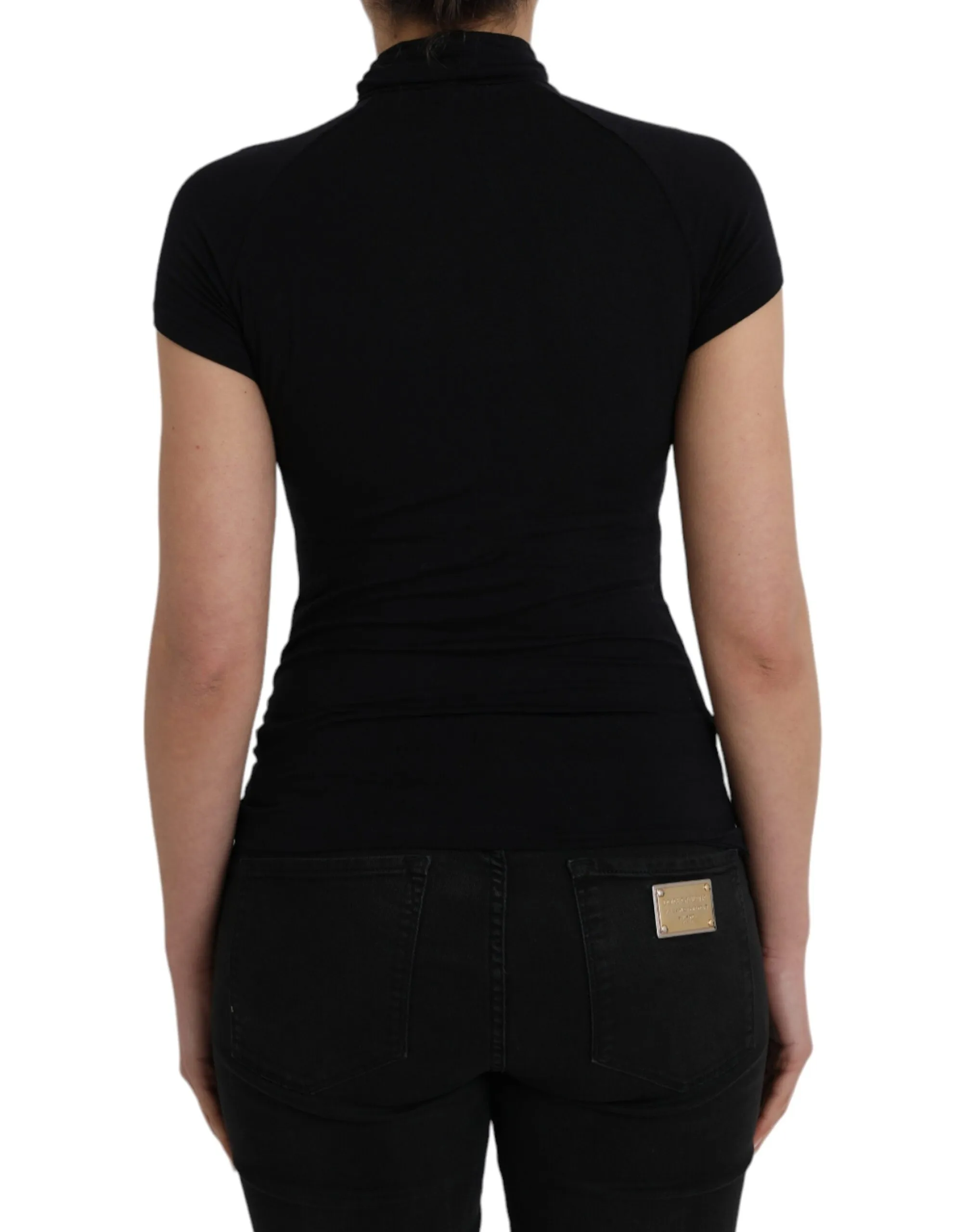 Costume National Women's Black Turtleneck Viscose Short Sleeve Top