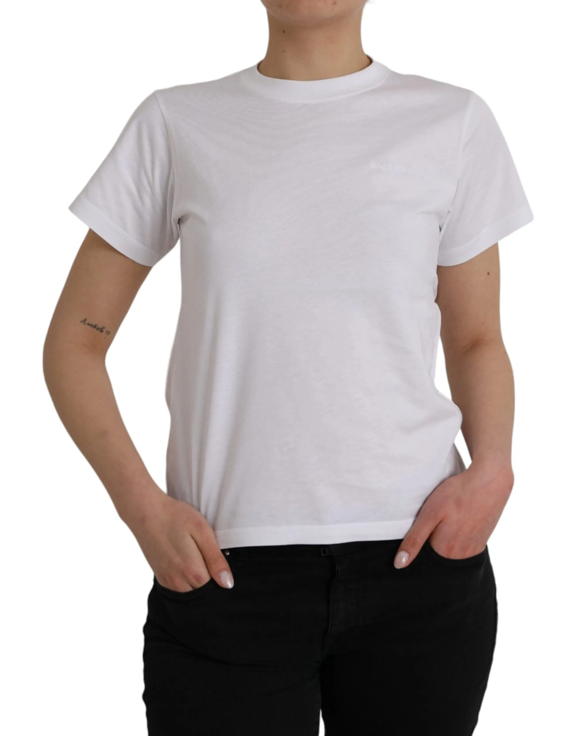 Balenciaga Women's White Cotton Crew Neck Short Sleeves T-shirt