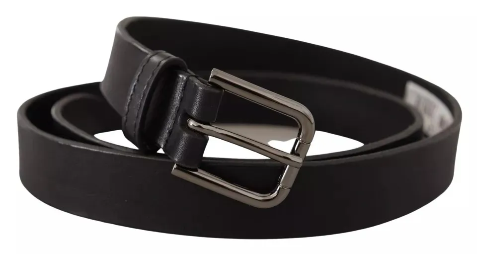 Dolce & Gabbana Men's Black Calf Leather Classic Metal Logo Buckle Belt