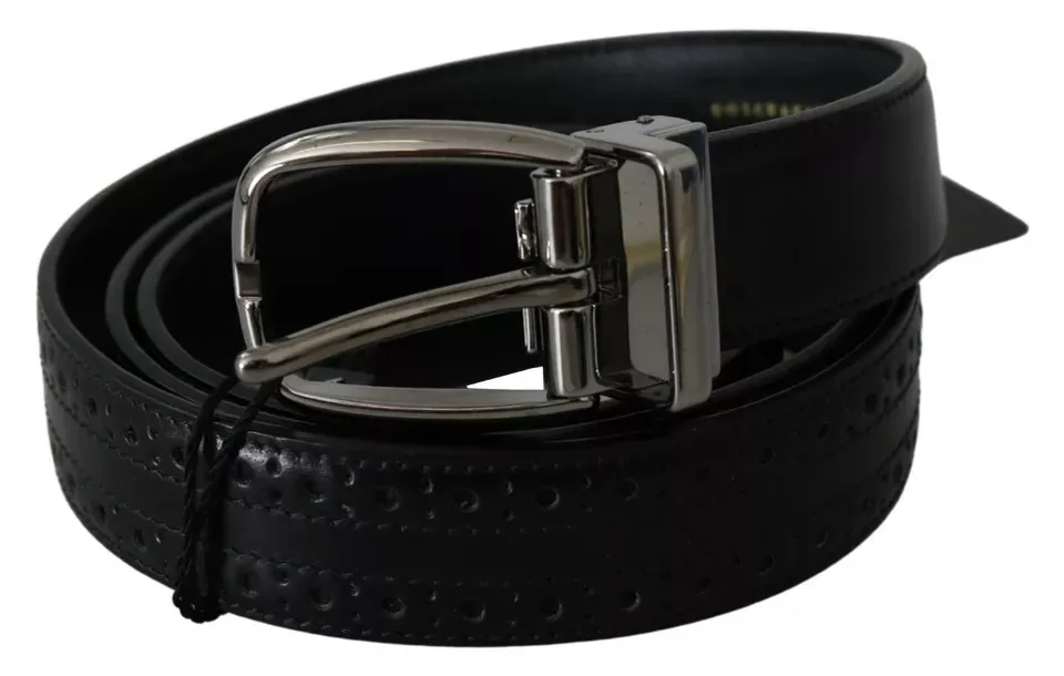 Dolce & Gabbana Men's Black Leather Silver Metal Buckle Classic Belt
