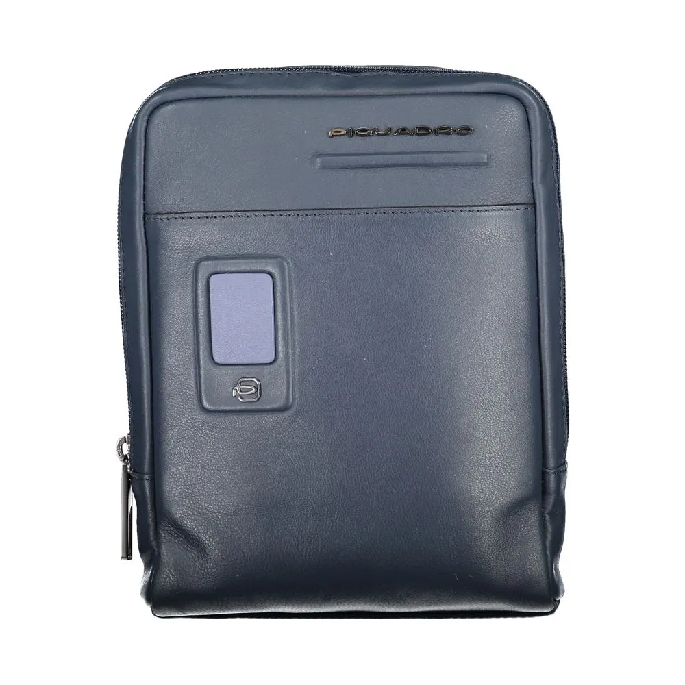 Piquadro Men's Chic Blue Leather Shoulder Bag with Contrasting Accents