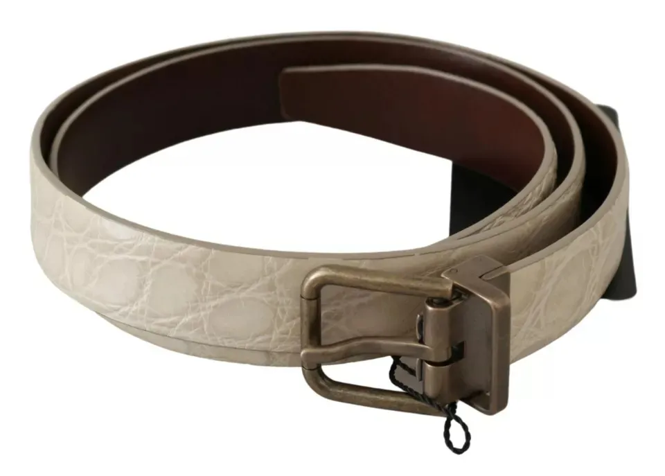 Dolce & Gabbana Men's Cream Beige Gold Buckle Waist Leather Belt