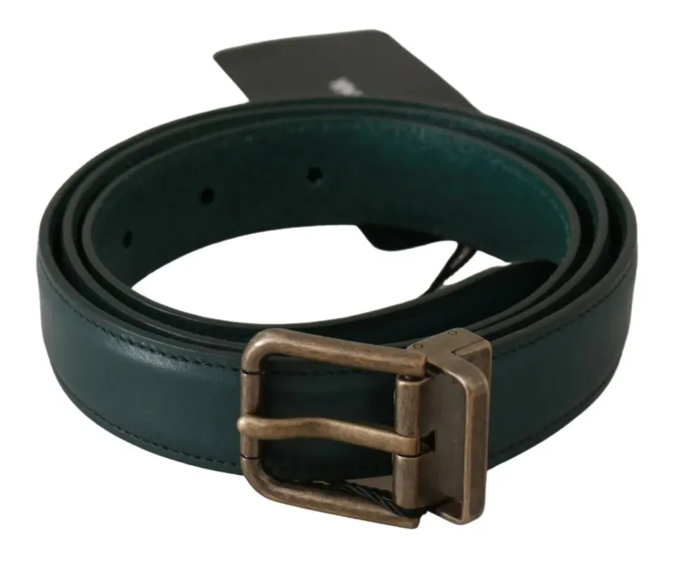 Dolce & Gabbana Men's Green Gold Buckle Waist Leather Belt