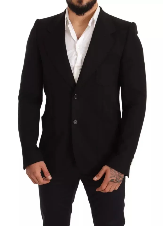 Dolce & Gabbana Men's Black Wool Slim Fit Coat Jacket Blazer