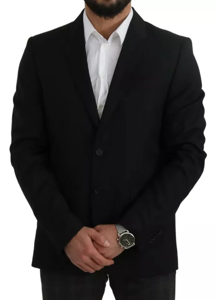 Dolce & Gabbana Men's Black Wool Slim Fit Notch Jacket Blazer