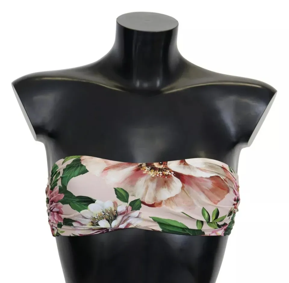 Dolce & Gabbana Women's Pink Floral Print Swimsuit Beachwear Bikini Top