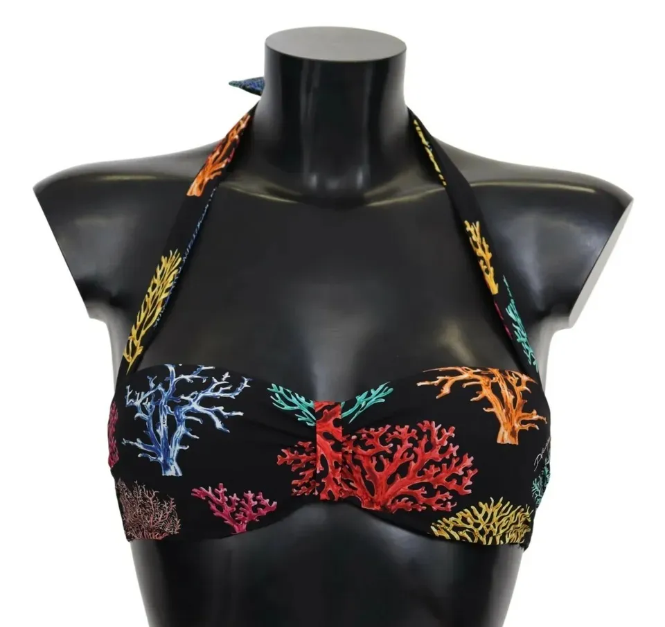 Dolce & Gabbana Women's Black Corals Print Swimsuit Beachwear Bikini Top
