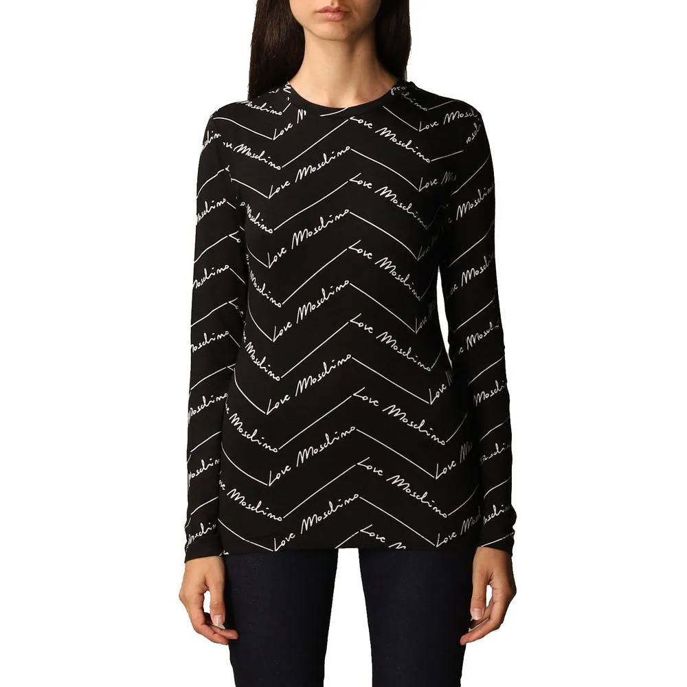 Love Moschino Women's Elegant Long-Sleeved Logo Print Tee