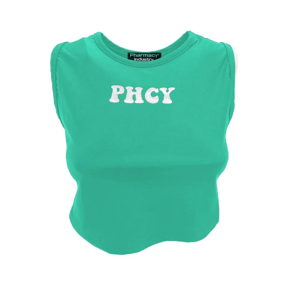 Pharmacy Industry Women's Sleeveless Lycra Logo Print Top  Emerald Green