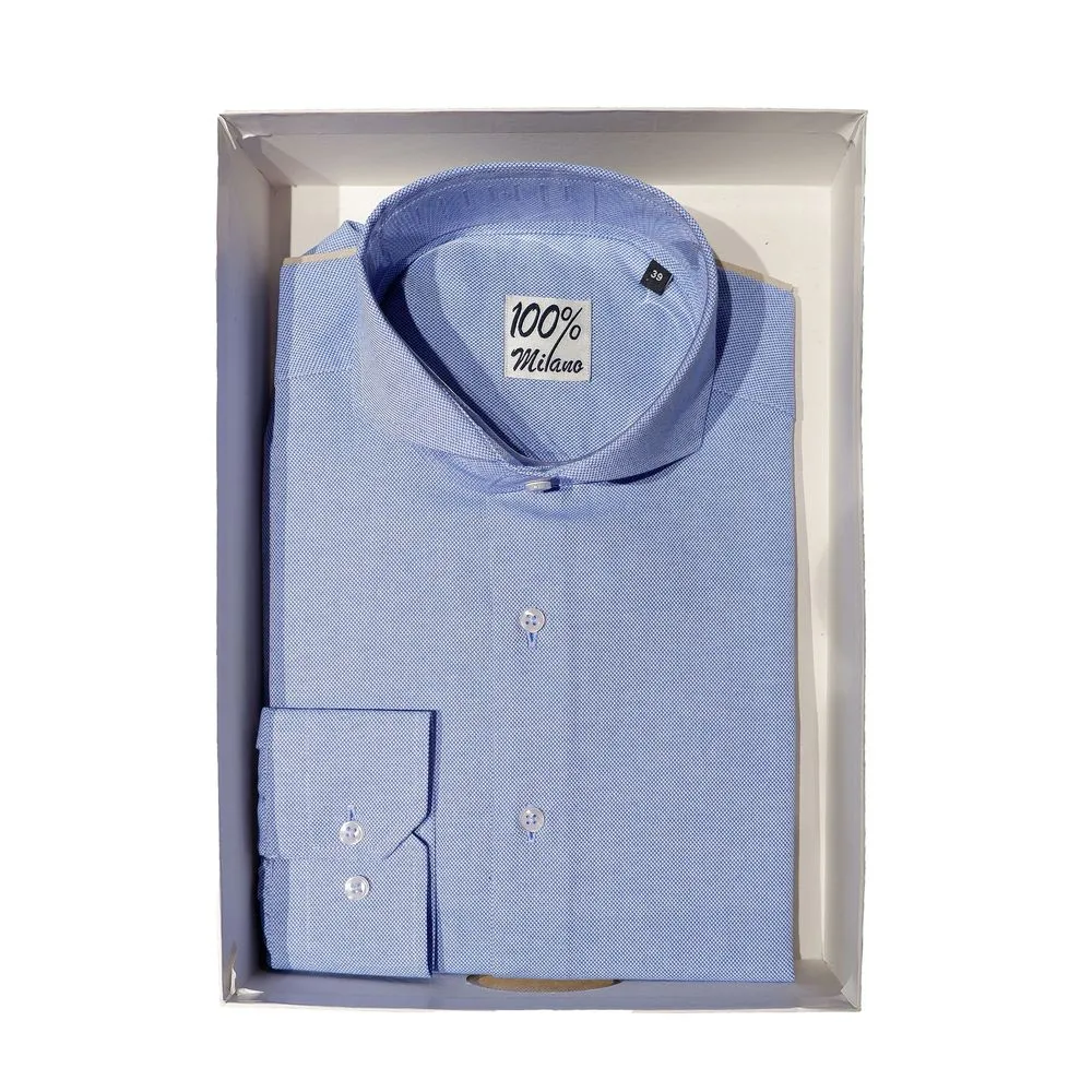 Made in Italy Men's Elegant Light Blue Oxford Shirt