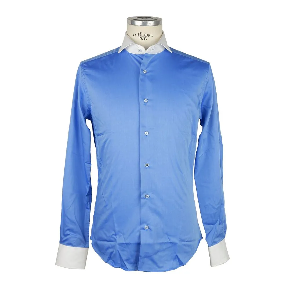 Made in Italy Men's Elegant Contrast Collar Cotton Shirt