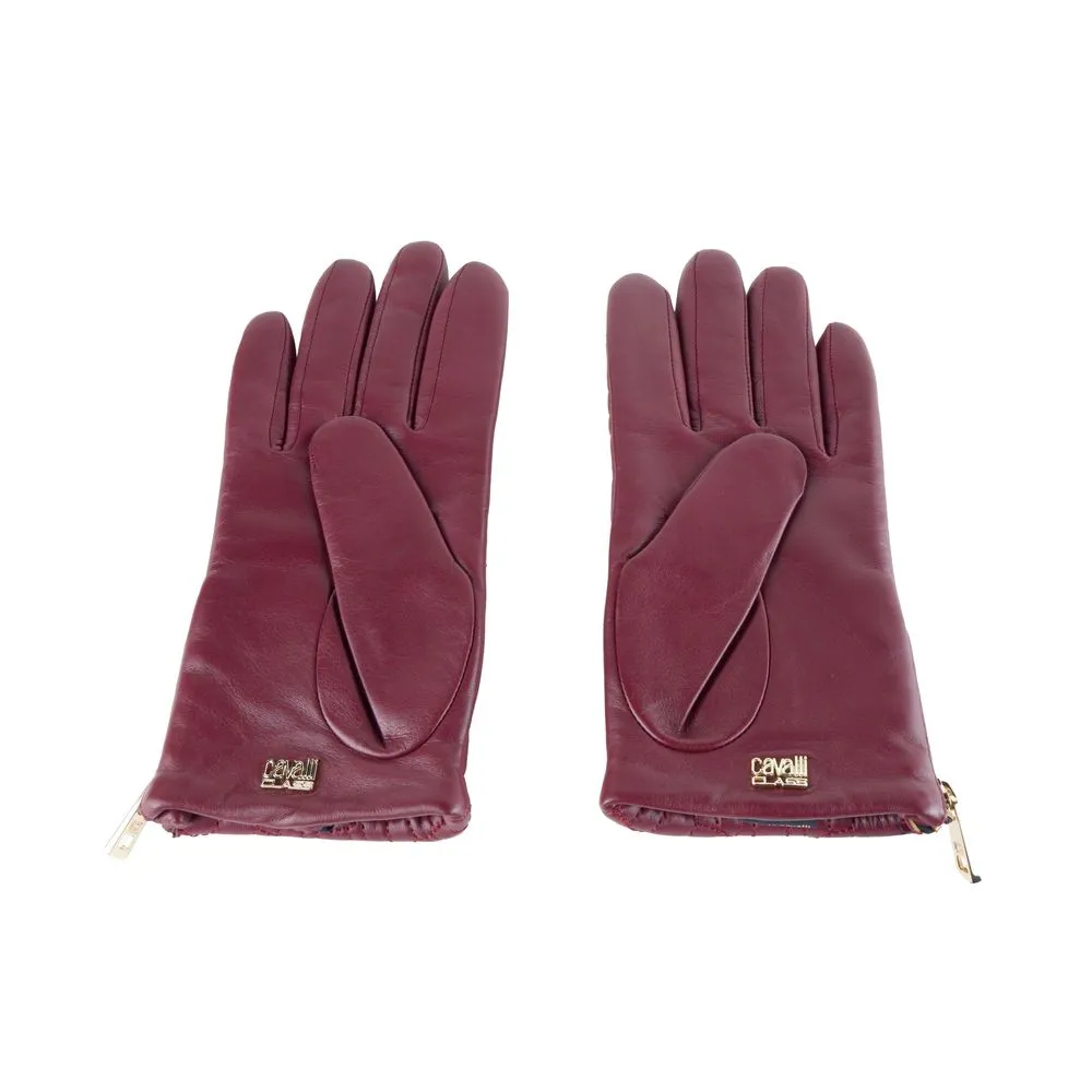 Cavalli Class Women's Elegant Burgundy Lambskin Gloves