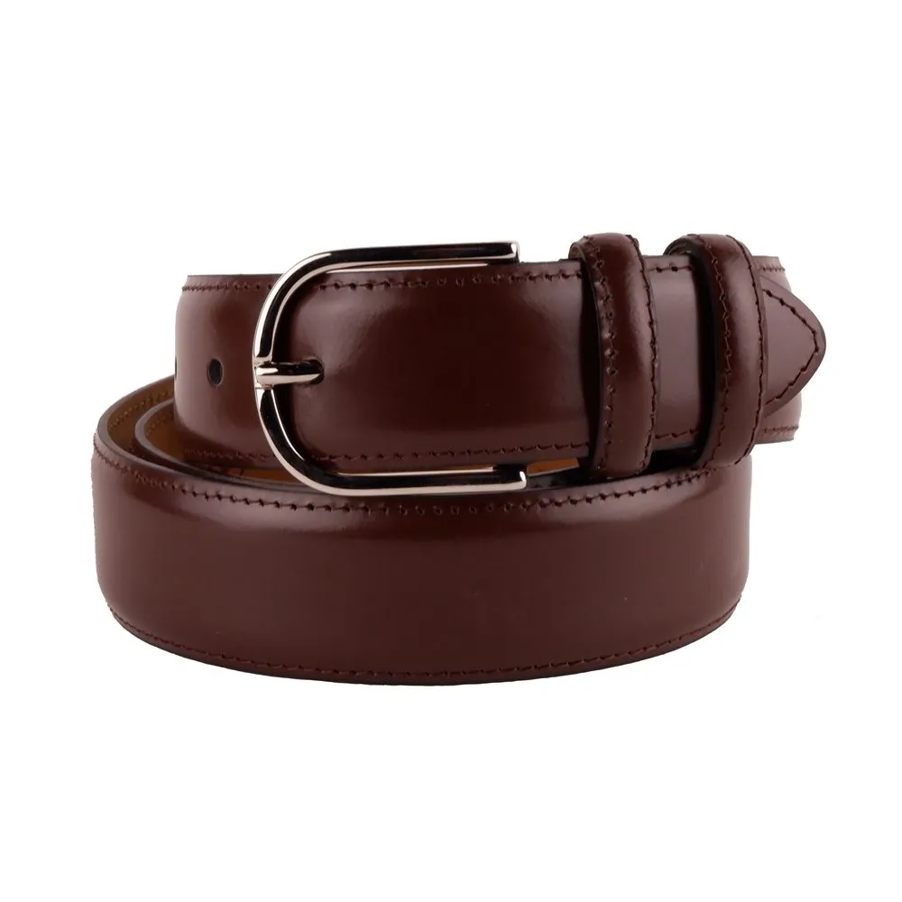 Made in Italy Men's Elegant Smooth Brown Calfskin Belt