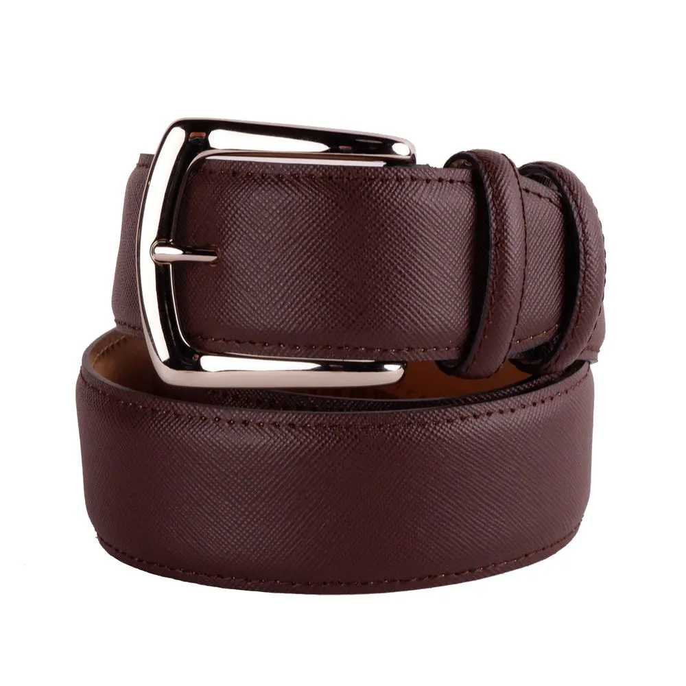 Made in Italy Men's Elegant Saffiano Calfskin Leather Belt