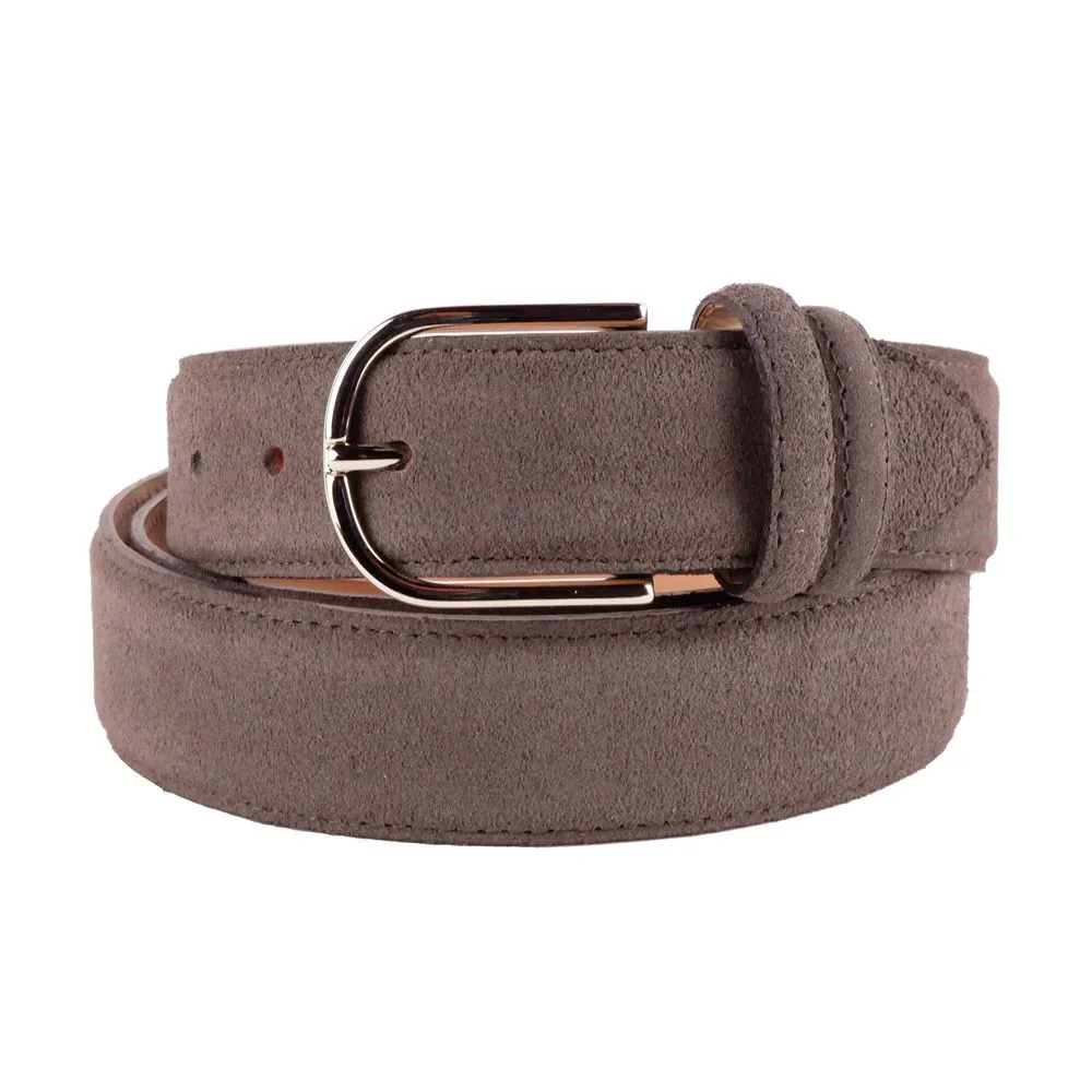 Made in Italy Men's Elegant Gray Suede Calfskin Belt