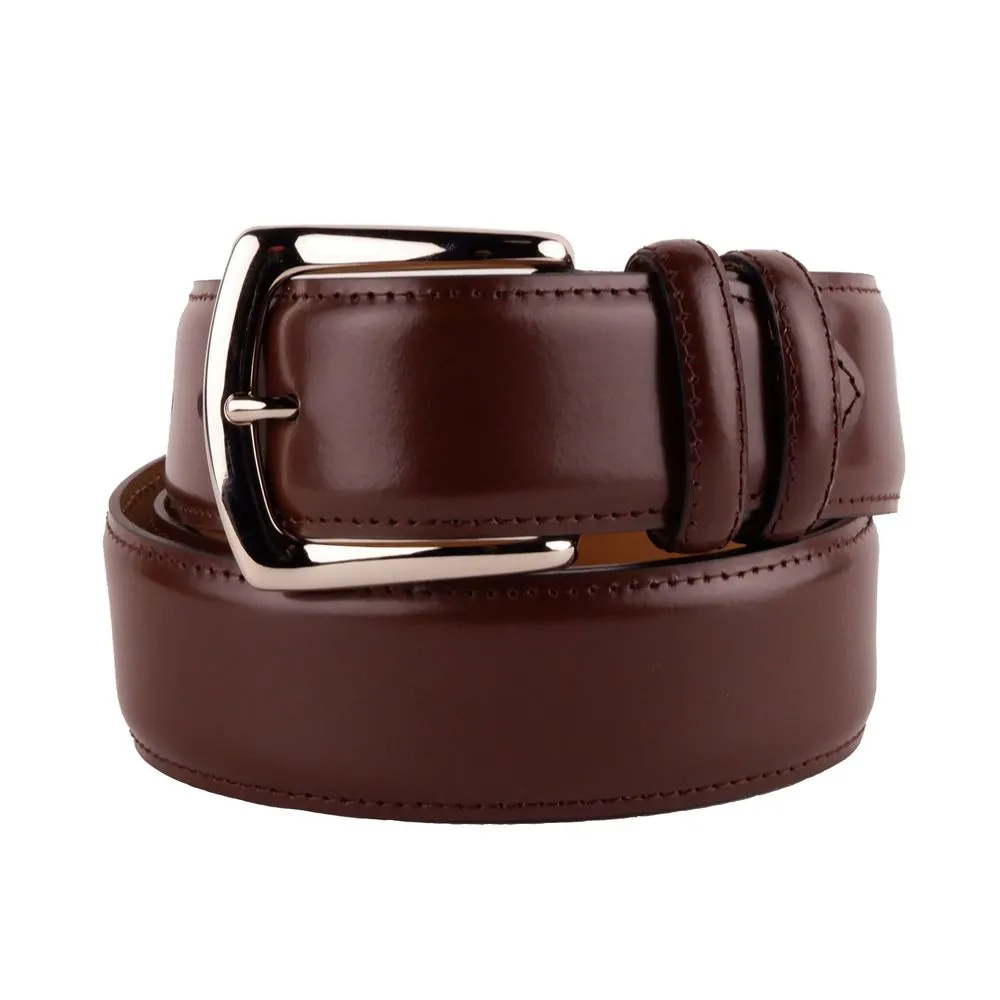 Made in Italy Men's Elegant Smooth Brown Calfskin Belt