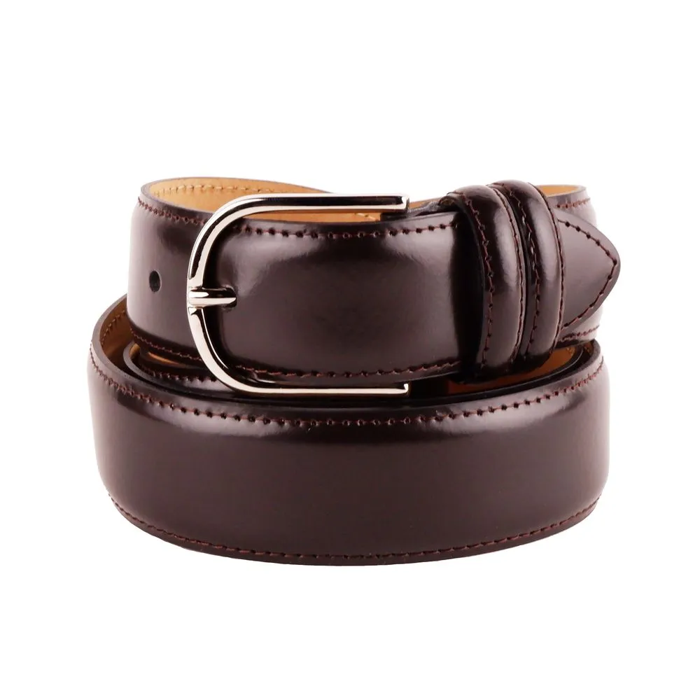 Made in Italy Men's Elegant Smooth Brown Calfskin Belt