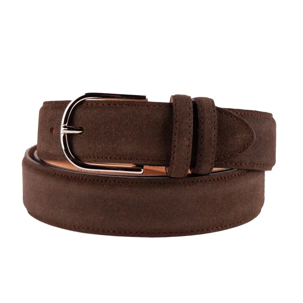 Made in Italy Men's Elegant Brown Suede Calfskin Belt