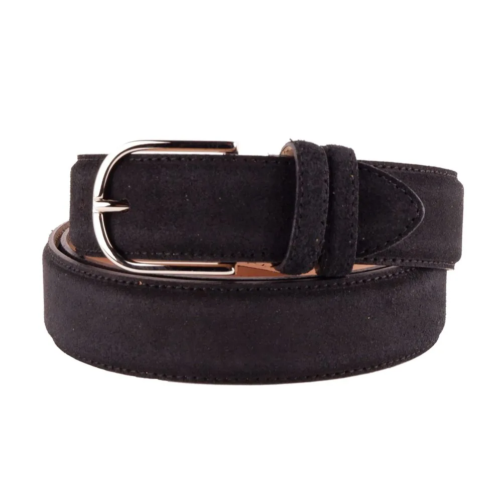 Made in Italy Men's Elegant Black Suede Calfskin Belt