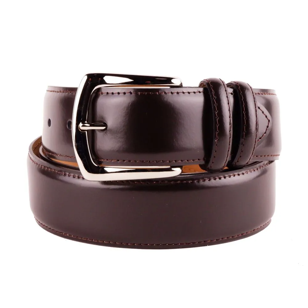 Made in Italy Men's Elegant Smooth Brown Calfskin Men's Belt
