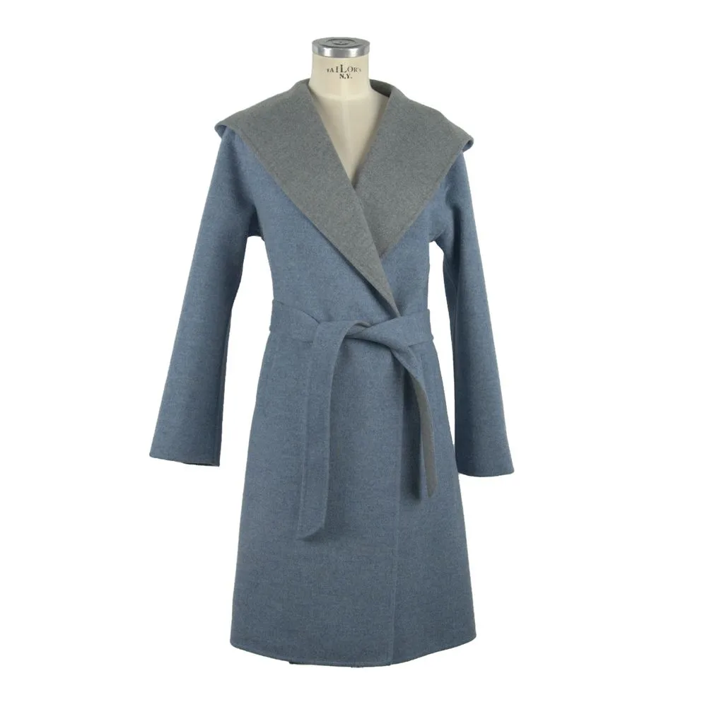 Made in Italy Women's Italian Elegance Two-Tone Wool Coat with Hood