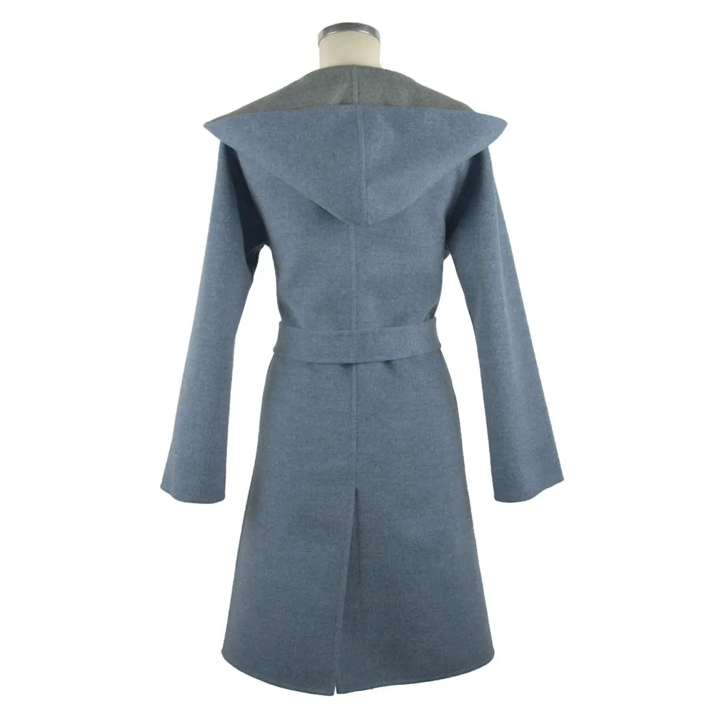 Made in Italy Women's Italian Elegance Two-Tone Wool Coat with Hood