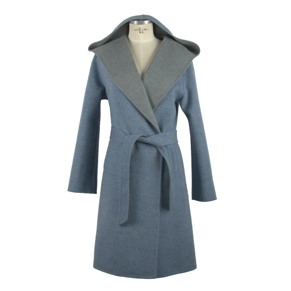 Made in Italy Women's Italian Elegance Two-Tone Wool Coat with Hood