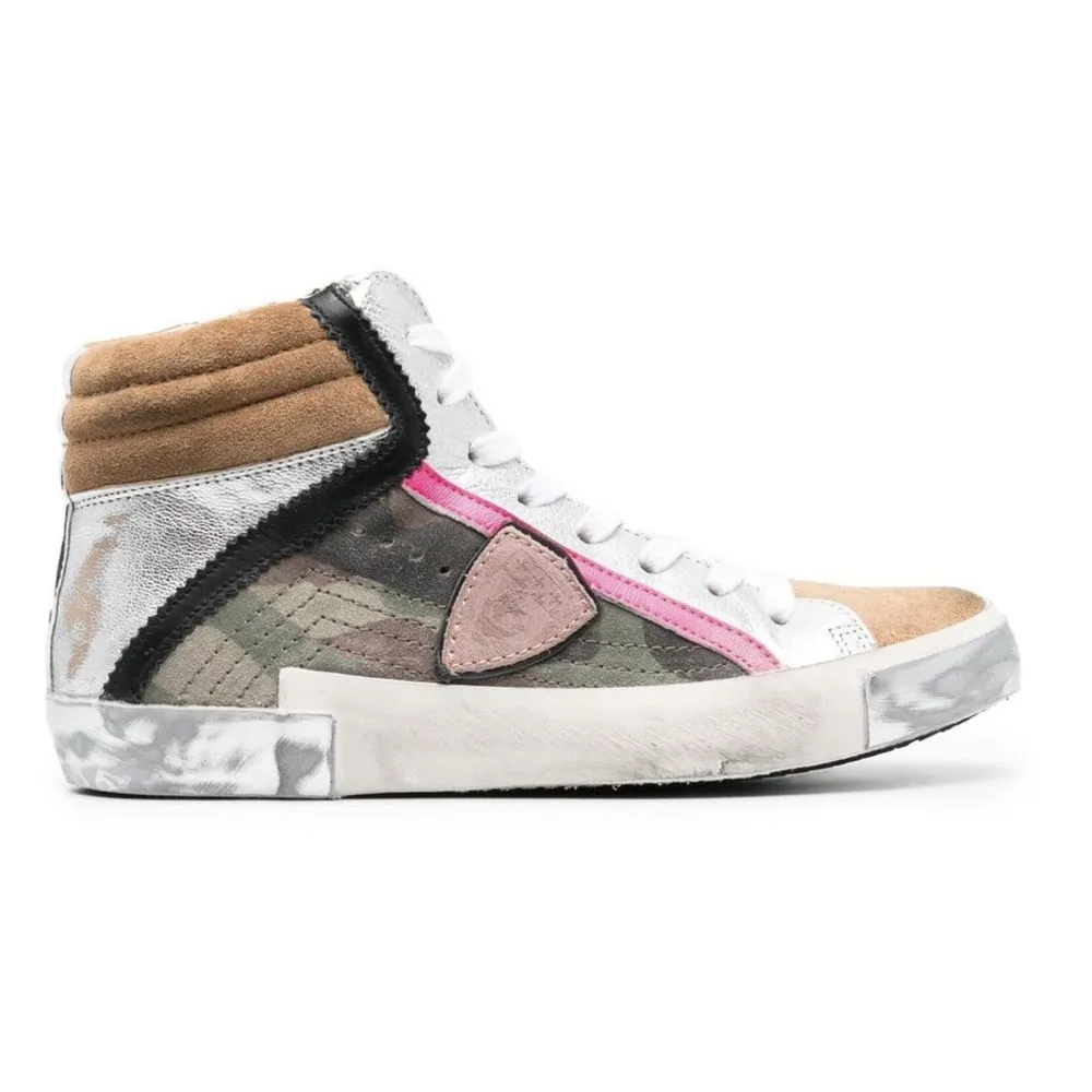 Philippe Model Women's Army Green High-Top Sneakers with Leather Accents