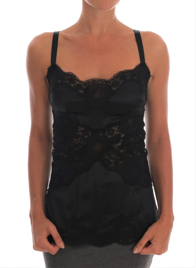 Dolce & Gabbana Women's Silk Blend Black Lace Top Dressing Gown