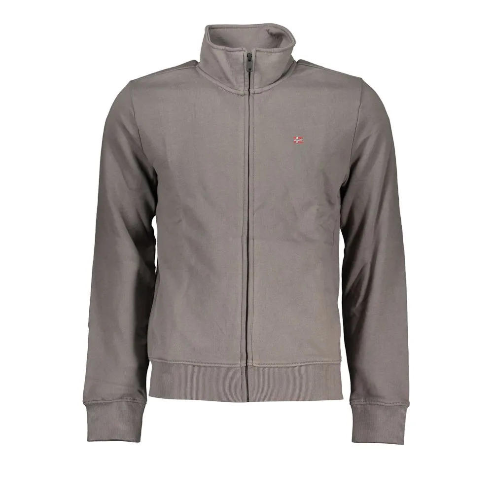 Napapijri Men's Exclusive Gray Zip Sweatshirt with Embroidery