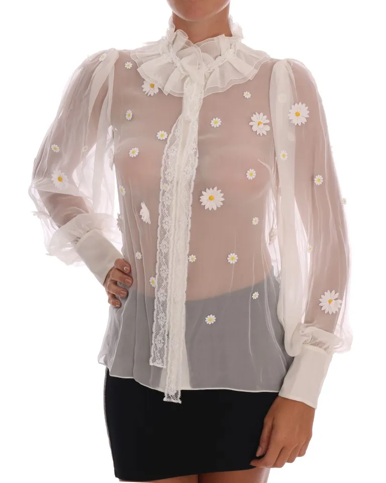 Dolce & Gabbana Women's Elegant White Silk Daisy Blouse