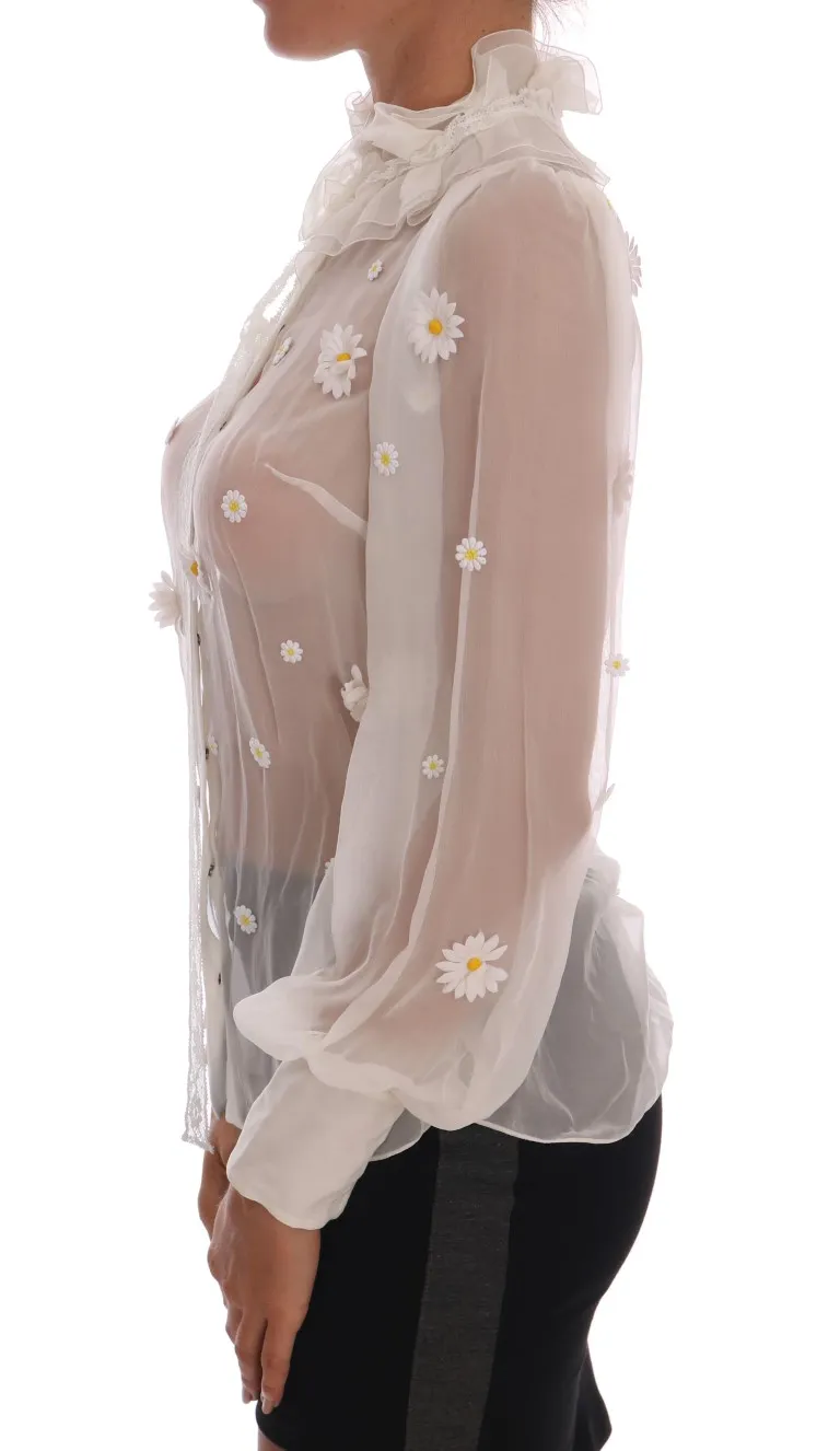 Dolce & Gabbana Women's Elegant White Silk Daisy Blouse