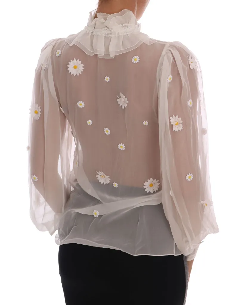 Dolce & Gabbana Women's Elegant White Silk Daisy Blouse