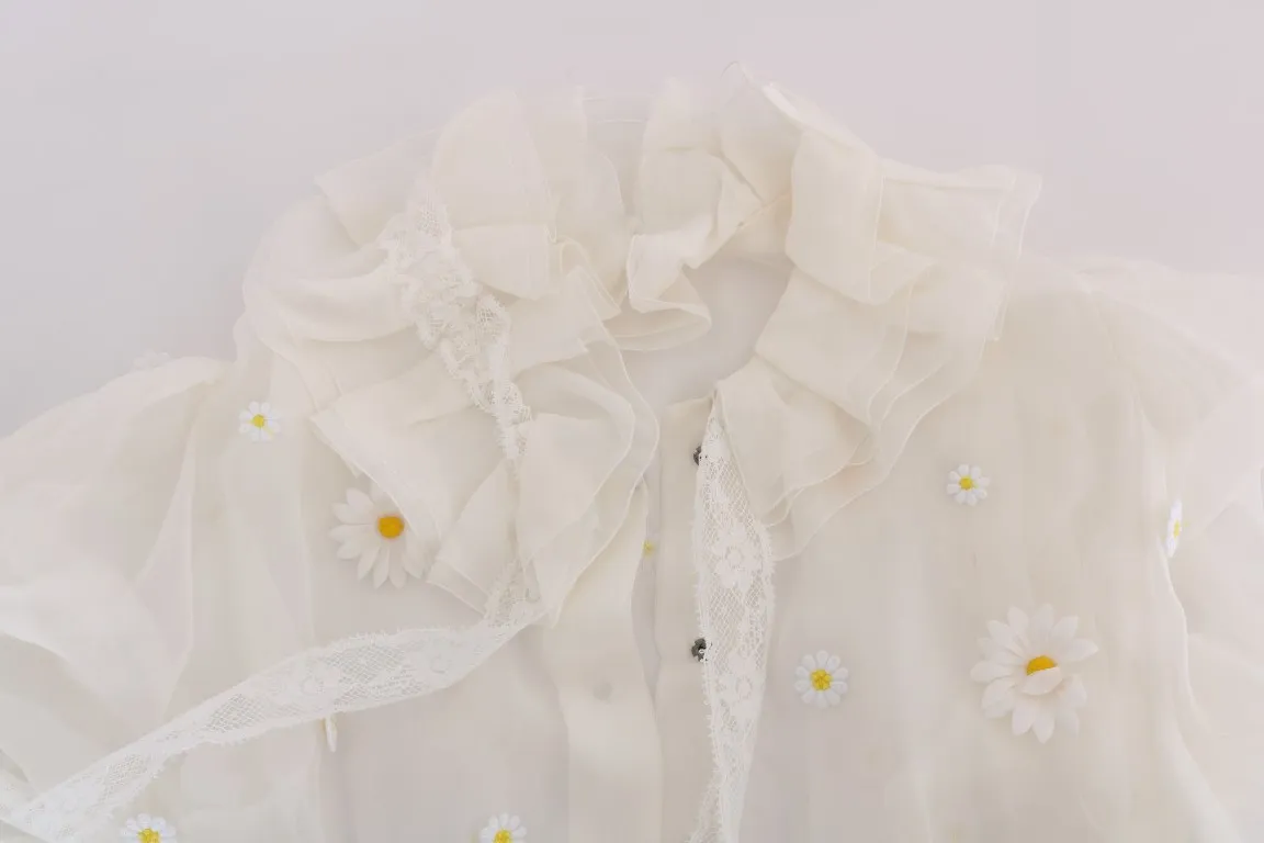 Dolce & Gabbana Women's Elegant White Silk Daisy Blouse
