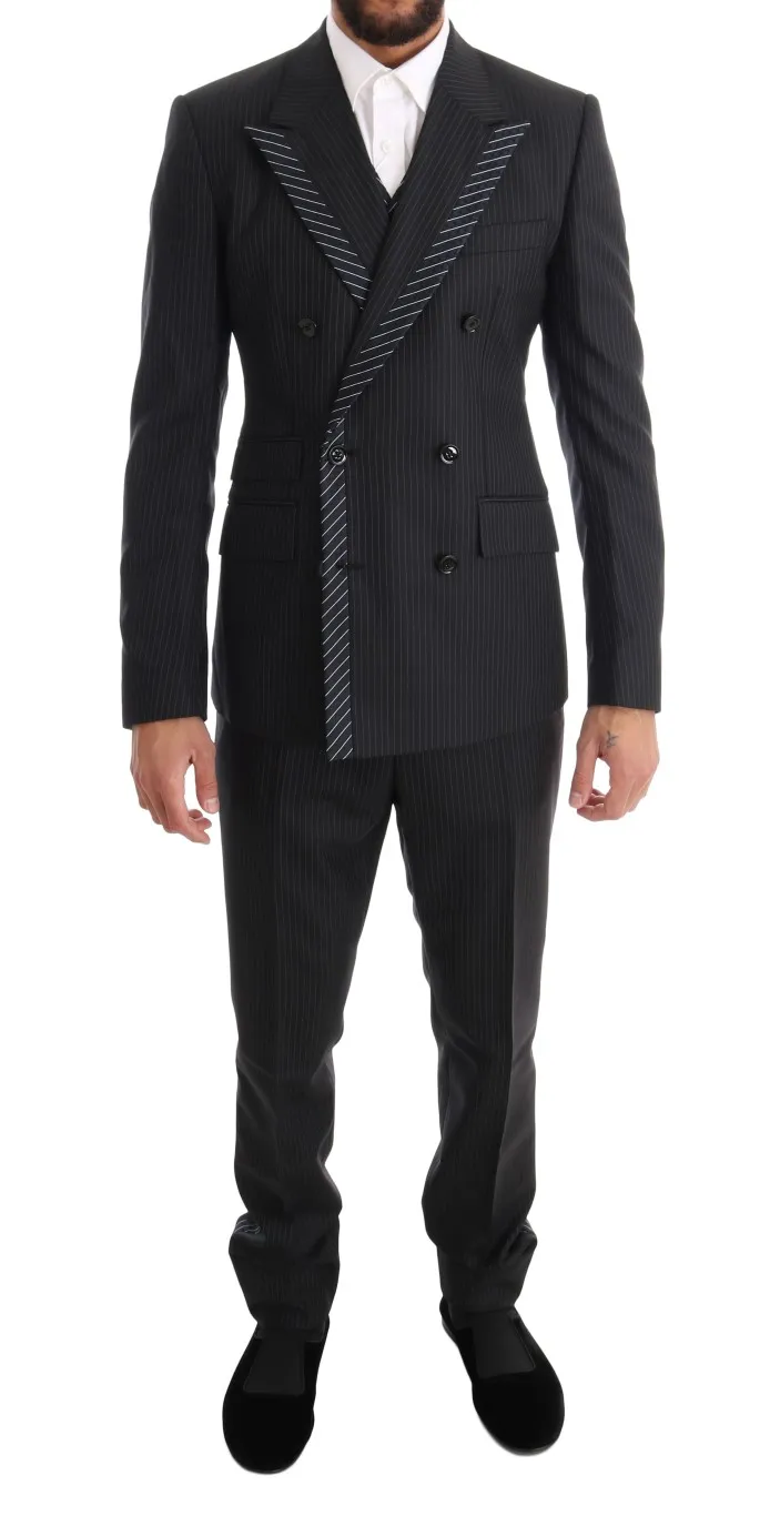 Dolce & Gabbana Men's Elegant Gray Striped Wool Silk Men's 3-Piece Suit
