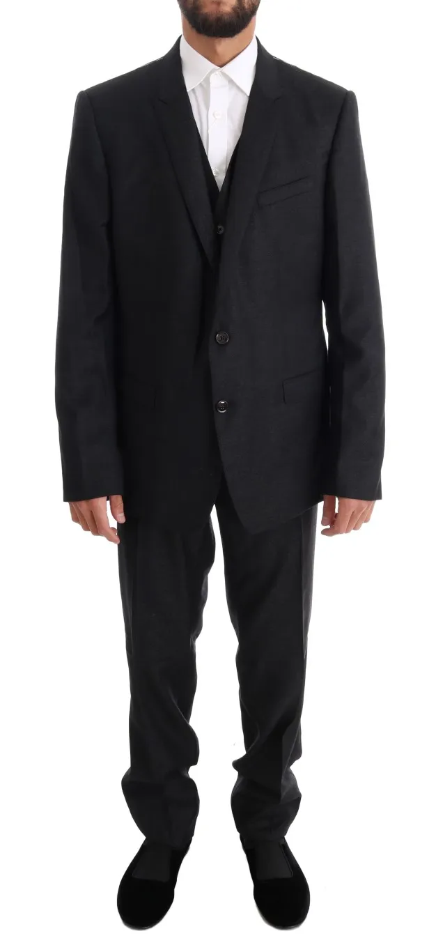 Dolce & Gabbana Men's Elegant Gray Wool Three-Piece Suit