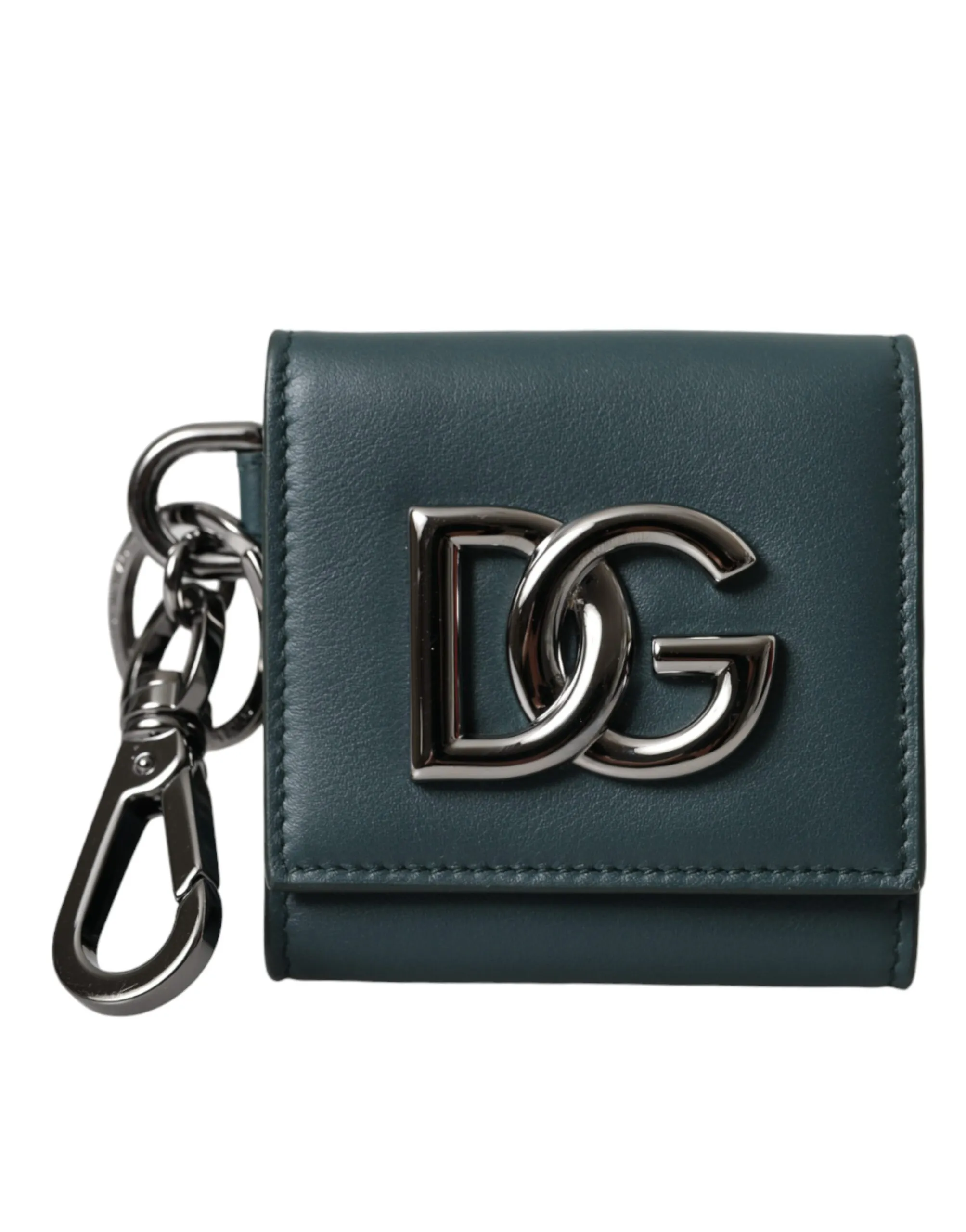 Dolce & Gabbana Men's Green Calfskin Leather DG Logo Keyring Coin Purse Wallet