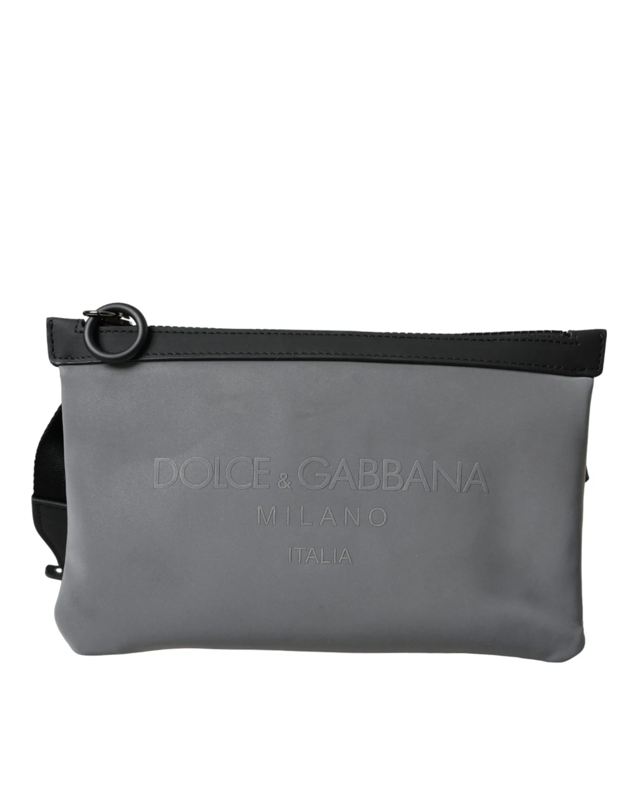 Dolce & Gabbana Men's Gray Neoprene Logo Zip Waist Fanny Pack Belt Pouch Bag